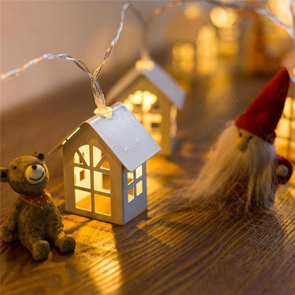 LED Fairy Wood House Light String Garland Christmas Decoration