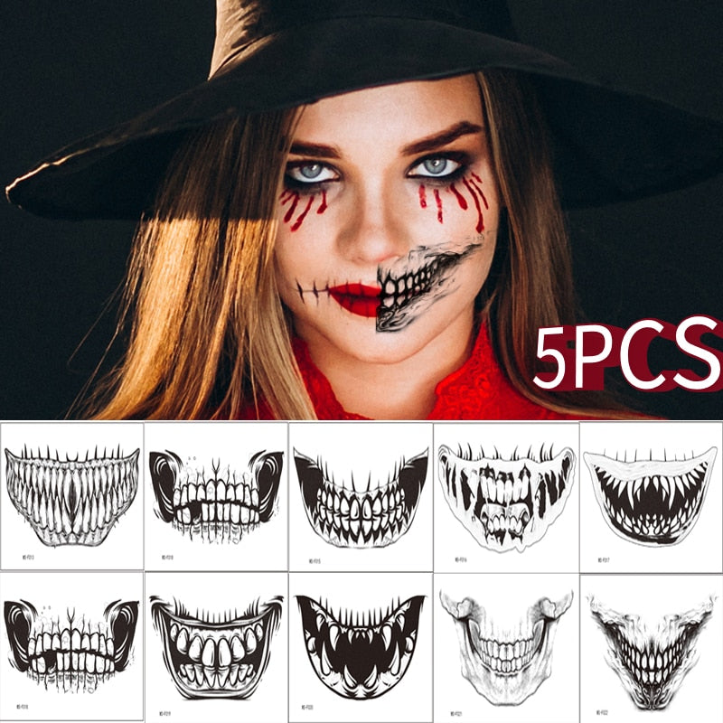 5Pieces Halloween Tattoo Sticker Face Sticker