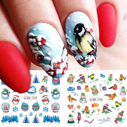 Beauty 12pieces Cute Christmas Nail Stickers Cartoon Animal Design