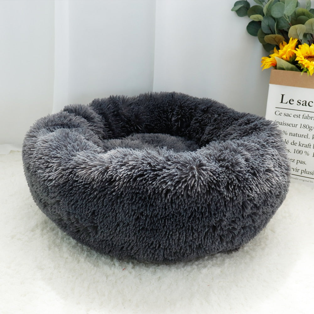 Fluffy Calming Dog Bed Long Plush Donut Pet Bed Hondenmand Round