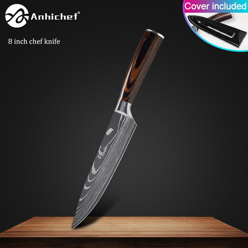 Kitchen Knives Stainless Steel Laser Damascus Knife