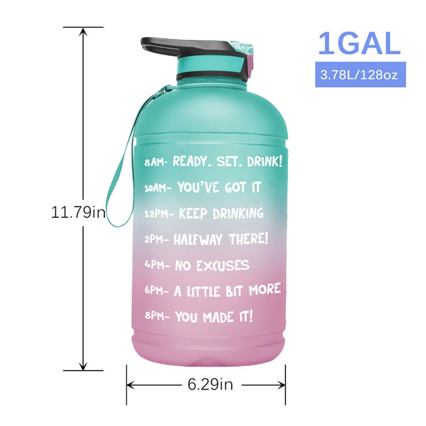 Water Bottle Direct Drinking Straw and Time Marker