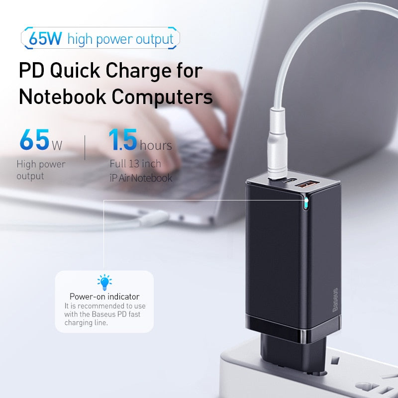 65W GaN Charger Quick Charge 4.0 3.0 Type C