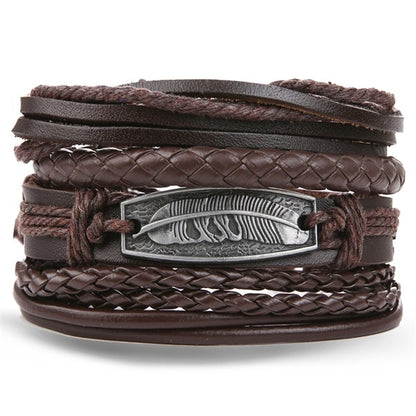 Vintage Black Bead Bracelets Hollow Triangle Leather  Bangles