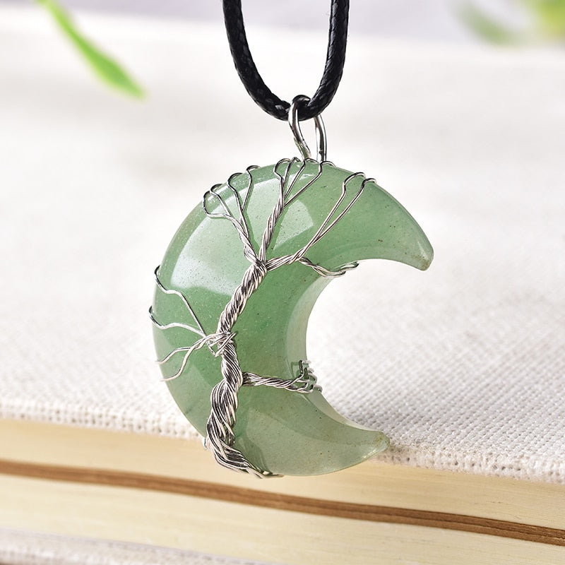 1 Piece Natural Crystal Pendant Tree Of Life Moon Shape