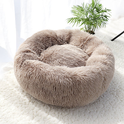 Fluffy Calming Dog Bed Long Plush Donut Pet Bed Hondenmand Round