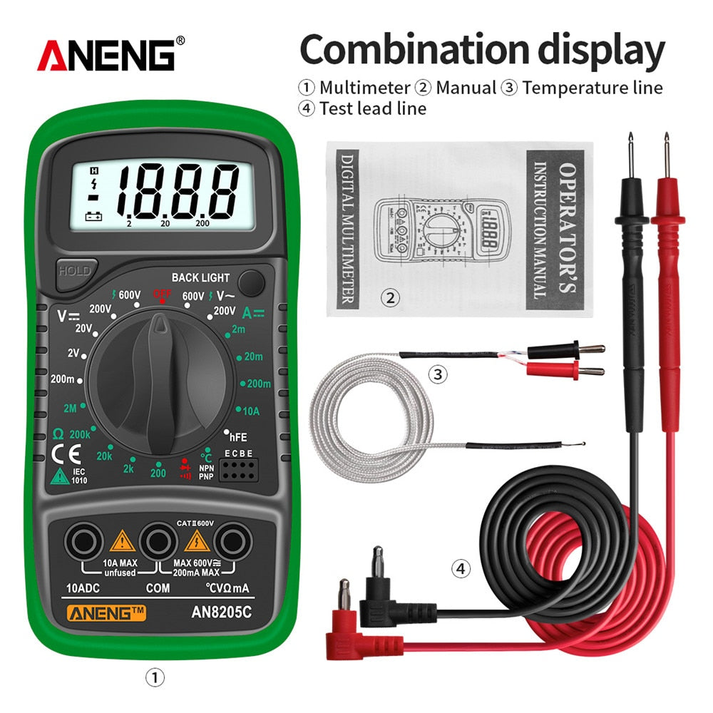 AN8205C Digital Multimeter AC/DC Ammeter Volt Ohm Tester Meter