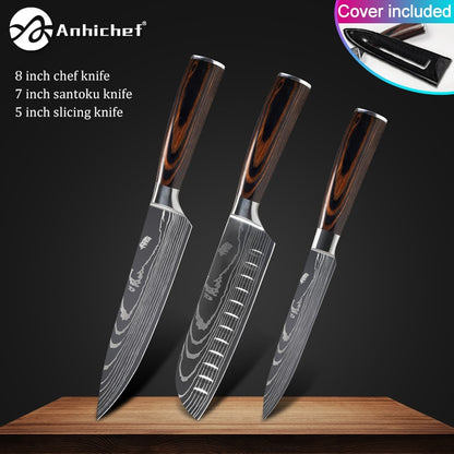 Kitchen Knives Stainless Steel Laser Damascus Knife