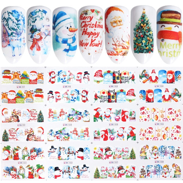 Beauty 12pieces Cute Christmas Nail Stickers Cartoon Animal Design
