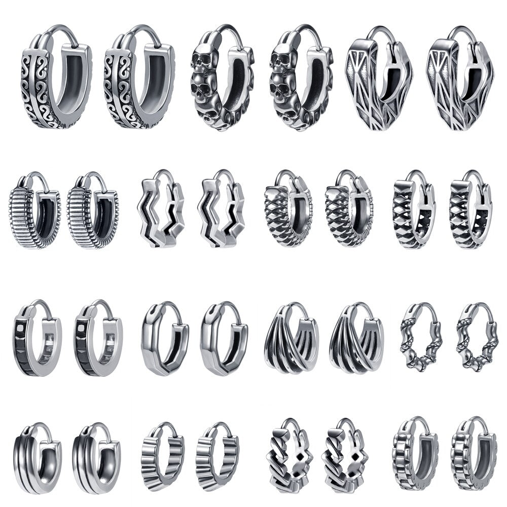 1 Pair Punk Rock Round Earrings Fashion Stainless Steel Ear Ring