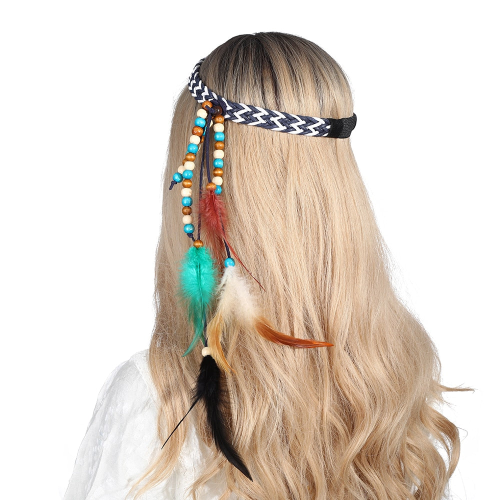 Boho Feather Headband for Woman Festival Hair Accessories