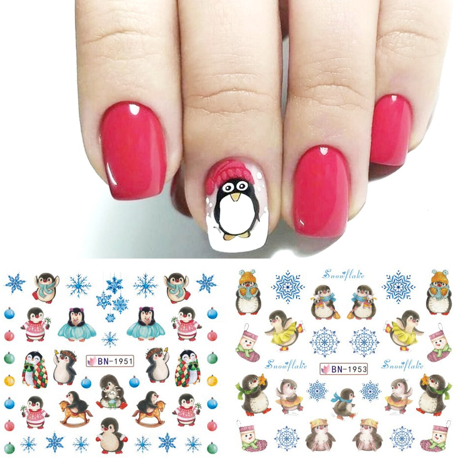 Beauty 12pieces Cute Christmas Nail Stickers Cartoon Animal Design