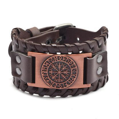 New Trendy Wide Leather Pirate Compass Bracelet