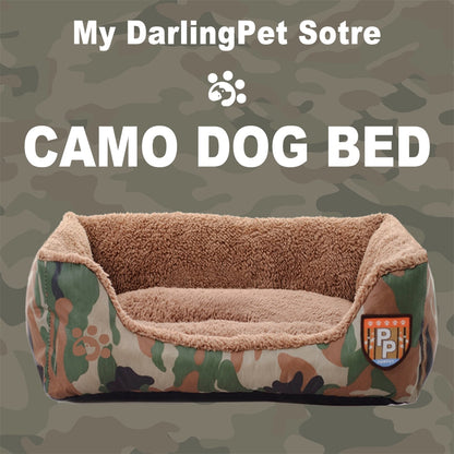Camo Plush Dog Bed House Baskets Mat Pet Beds