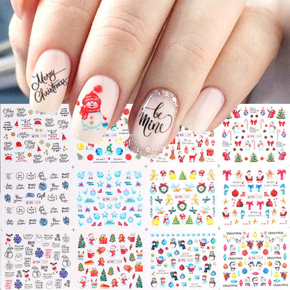 Beauty 12pieces Cute Christmas Nail Stickers Cartoon Animal Design