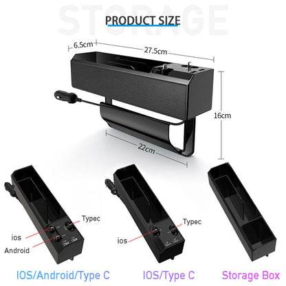 Car Organizer with Charger Cable Car Seat Gap Storage Box