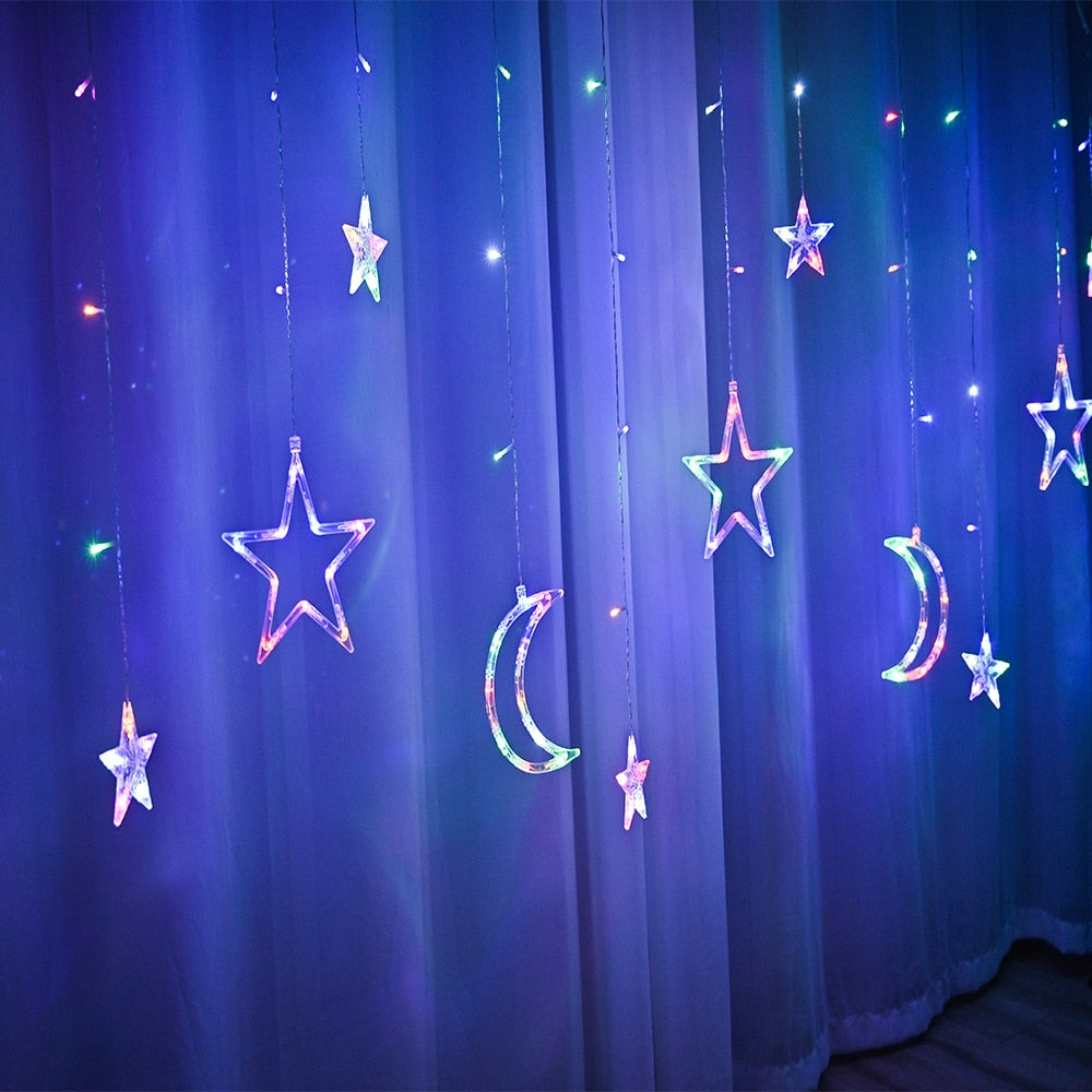 LED Deer Star Moon Curtain Light 220V 110V Christmas Garland