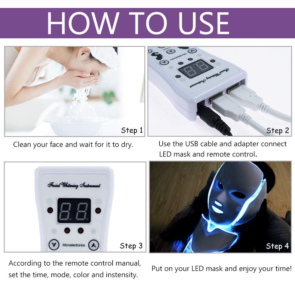 Beauty 7 Colors Light LED Facial Mask with Neck Face Care Treatment