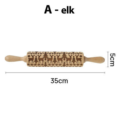 Christmas Rolling Pins Rock Snowflake Elk Wooden Rolling