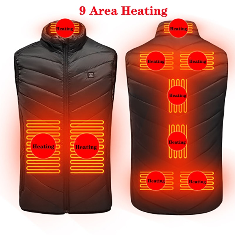 New 9 Places Heated Vest Men Women Usb Heated Jacket Heating Vest