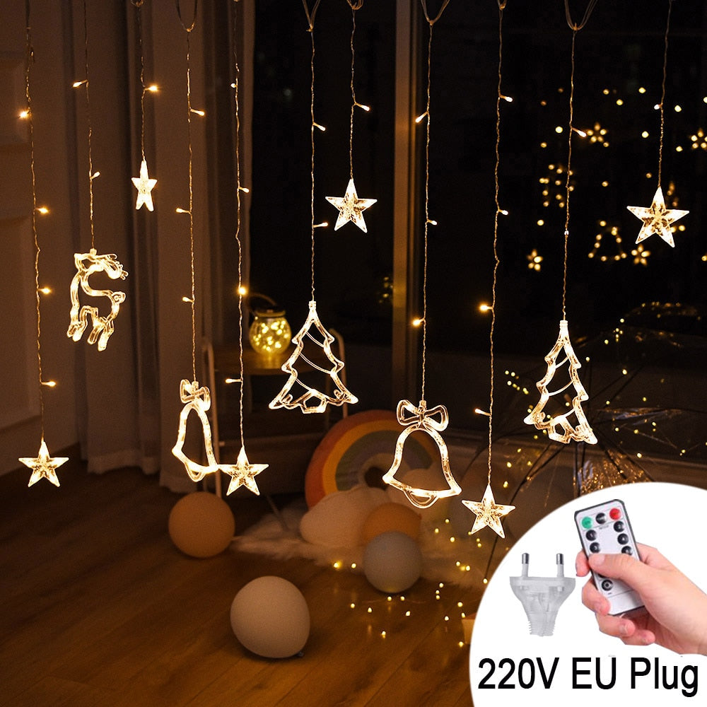 LED Deer Bells Curtain Light EU US Christmas Garland