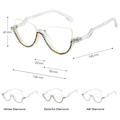 Retro Semi-Rimless Cat Eye Women Glasses Frame Luxury Diamond Clear