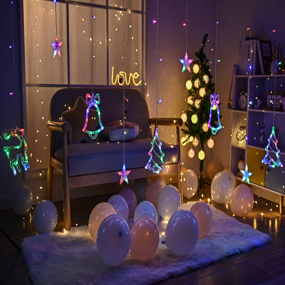 LED Deer Star Moon Curtain Light 220V 110V Christmas Garland