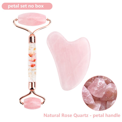 Beauty Natural Rose Quartz Jade Roller Gua Sha Set