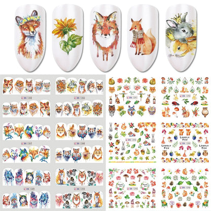 Beauty 12pieces Cute Christmas Nail Stickers Cartoon Animal Design