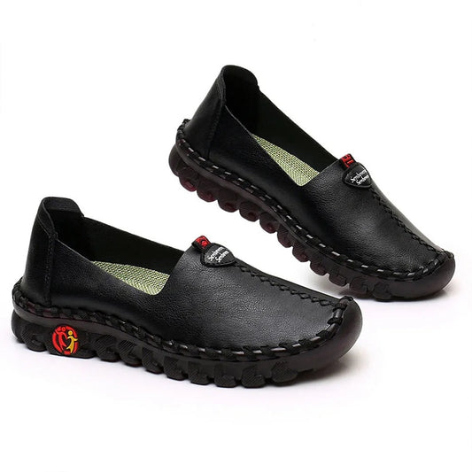 Mother comfortable leather summer shoes women black flats