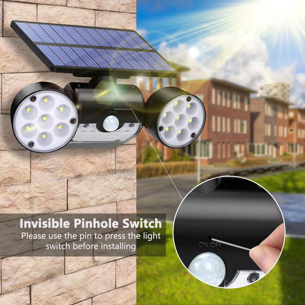 30 LED Solar Light PIR Motion Sensor Dual Head