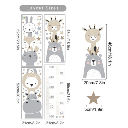 Cartoon Baby Height Measurement Lion Animals Wall Sticker
