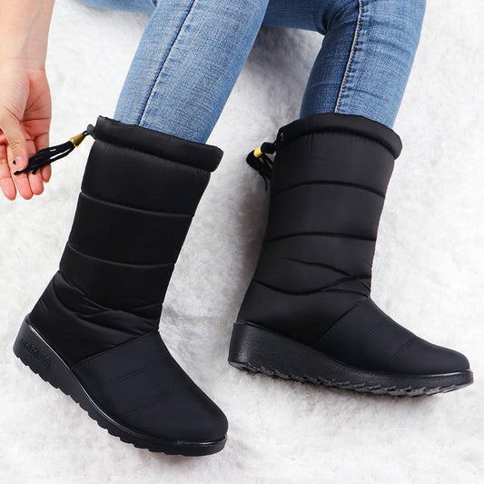 Boots Women Waterproof Snow Boots Mid-Calf Down High Bota