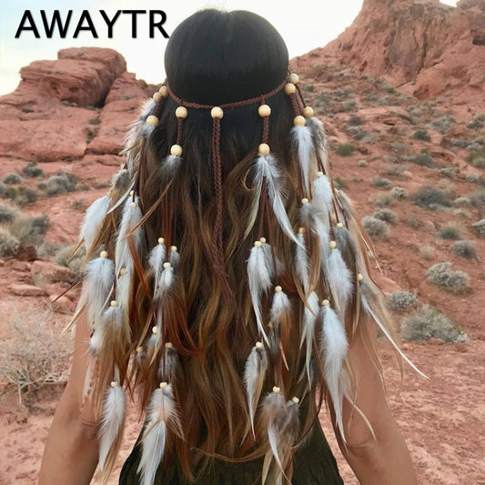 Boho Feather Headband for Woman Festival Hair Accessories