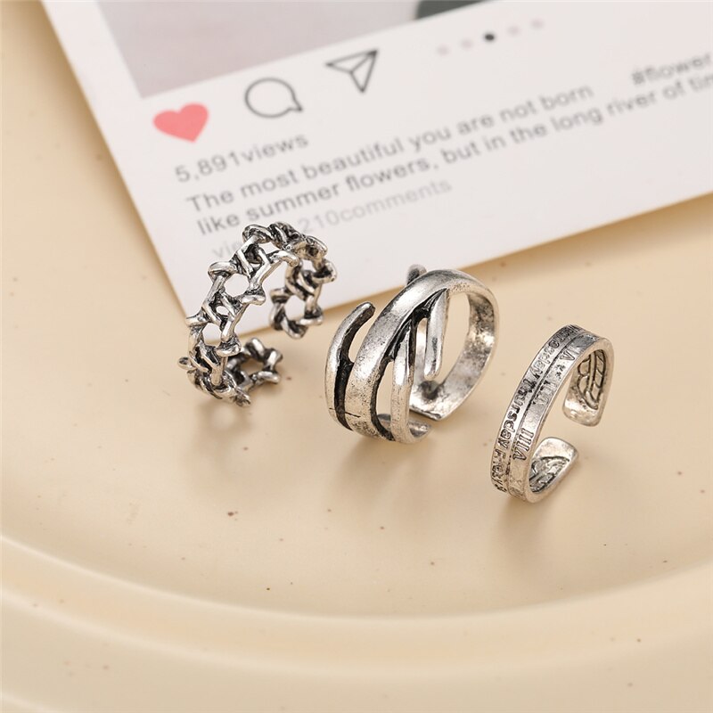 Punk Butterfly Finger Ring Set for Women Flower Fairy Gothic