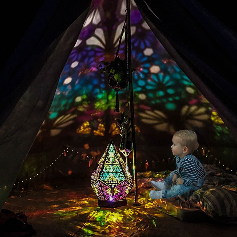 Wooden Hollow LED Projection Night Lamp Bohemian