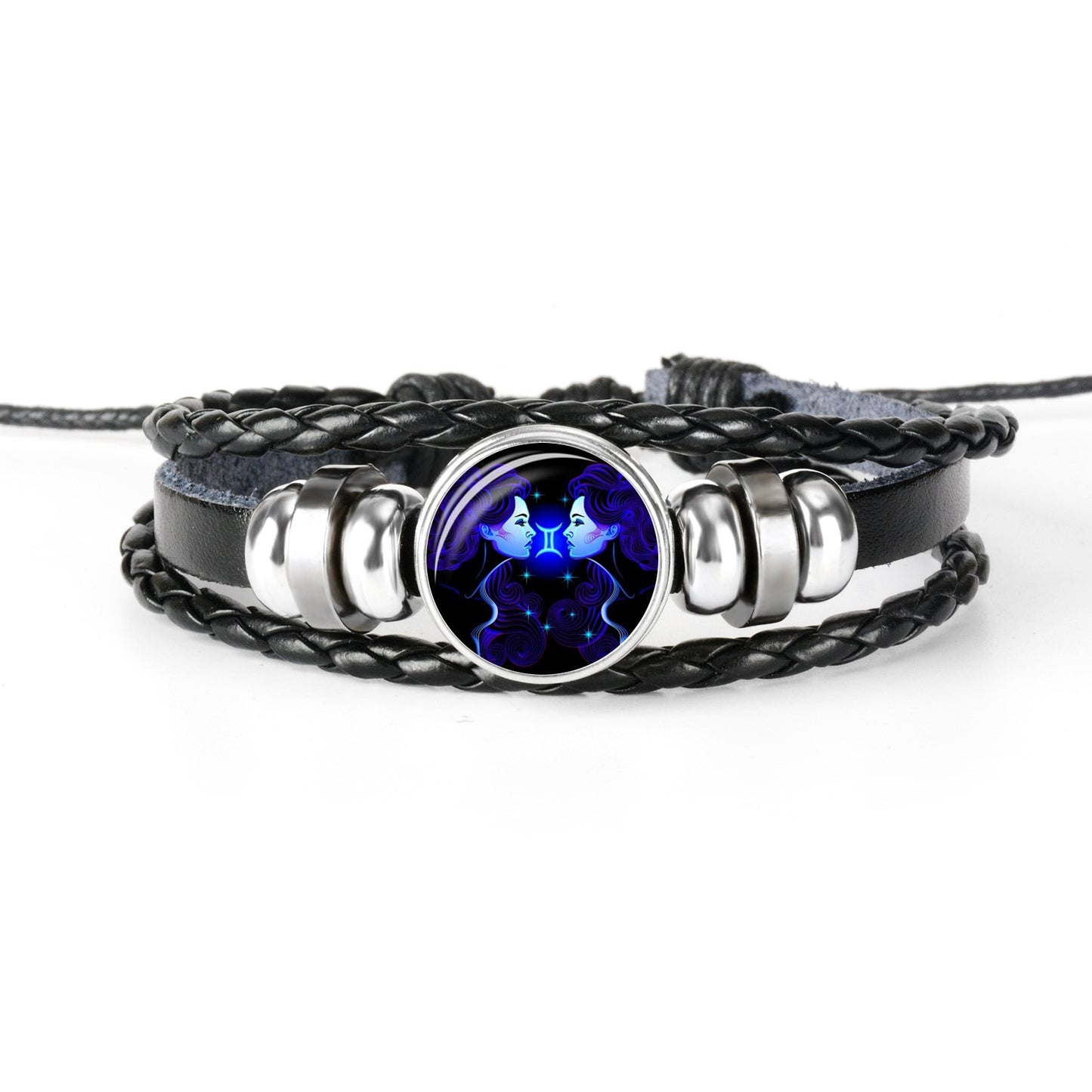 12 Constellation Zodiac Sign Black Braided Leather Bracelet