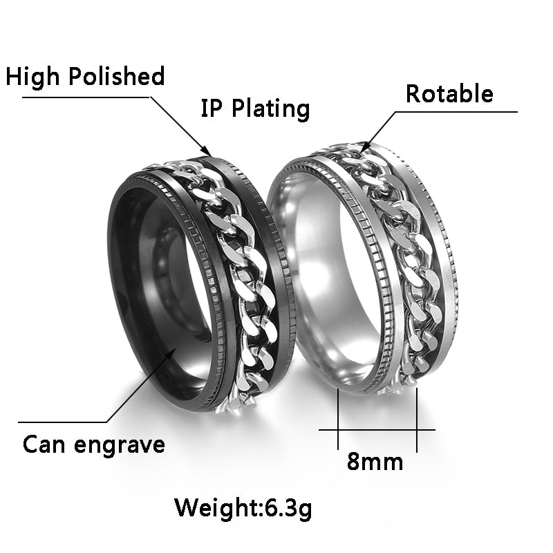 Cool Stainless Steel Rotatable Men Couple Ring