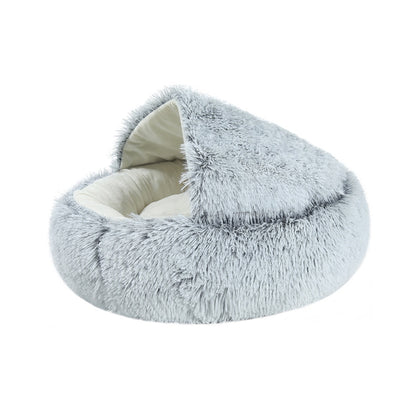 2 In 1 Pet Bed House Long Plush Bed Donut Cave