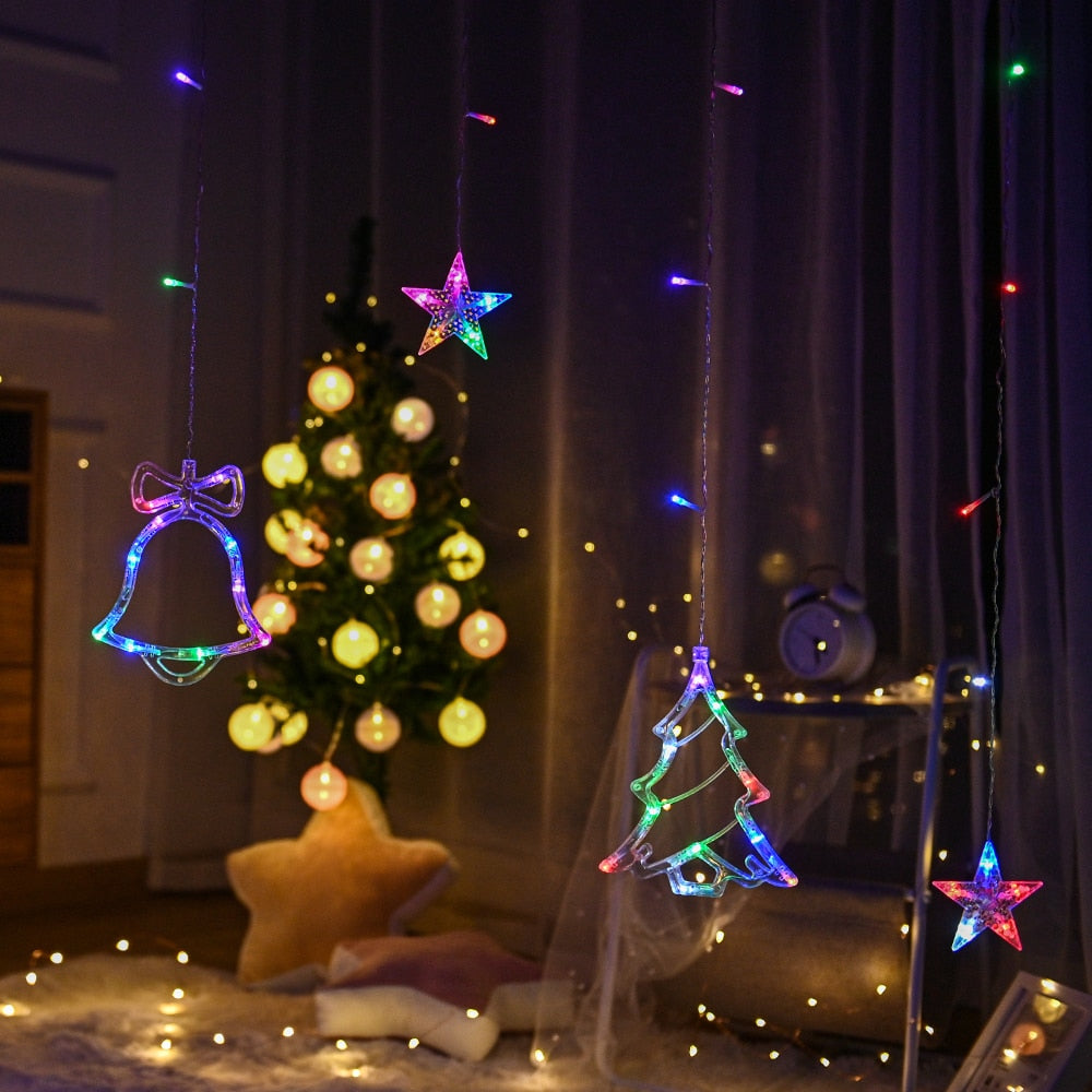 LED Deer Bells Curtain Light EU US Christmas Garland