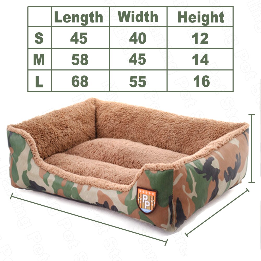 Camo Plush Dog Bed House Baskets Mat Pet Beds