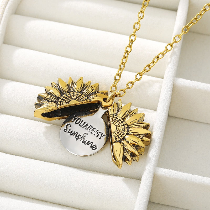 You Are My Sunshine Open Locket Sunflower Necklace