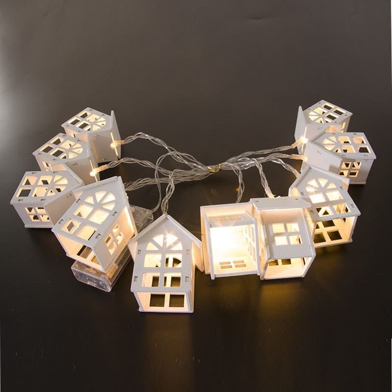 LED Fairy Wood House Light String Garland Christmas Decoration