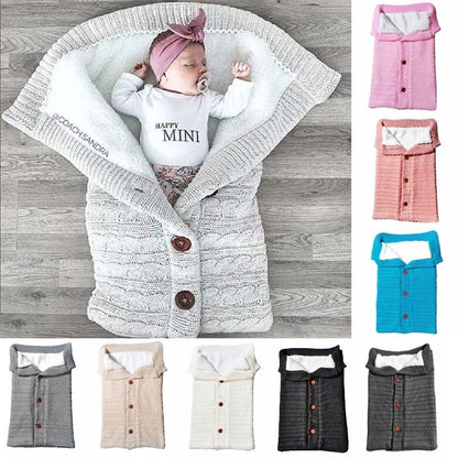 Newborn Baby Winter Warm Sleeping Bags Infant Button Knit Swaddle