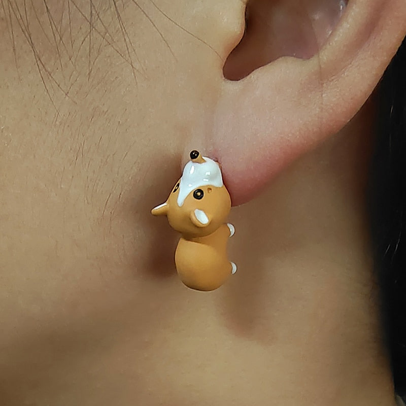 1 Pair Cute Animal Bite Earring Cartoon Soft Clay Animal Earrings