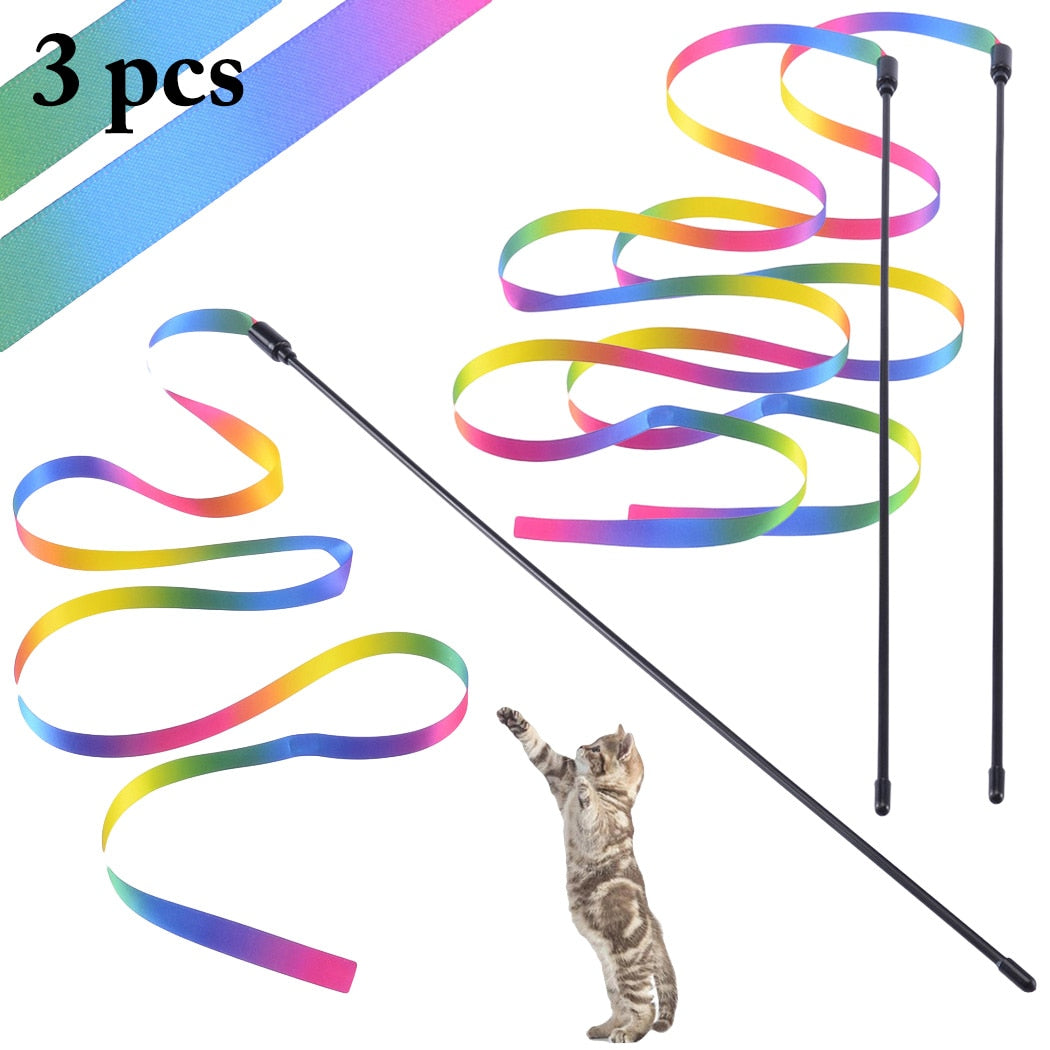 3 pieces Cat Toys Cute Funny Colorful Rod Teaser Wand