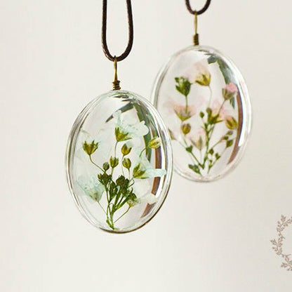 Dried Flower Necklace Gypsophila Time Dome Glass Pendant