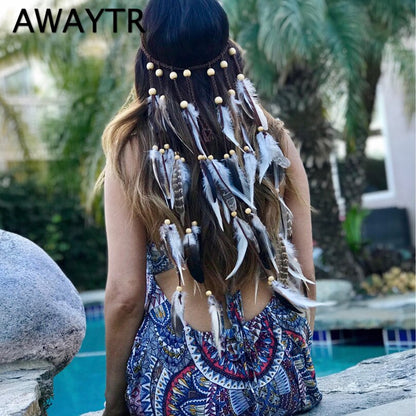 Boho Feather Headband for Woman Festival Hair Accessories