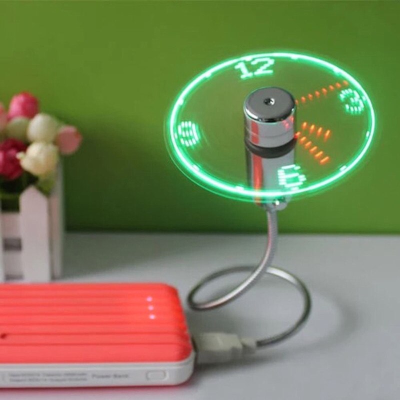 Hand Mini USB Fan Portable Gadgets Flexible Gooseneck LED Clock Cool