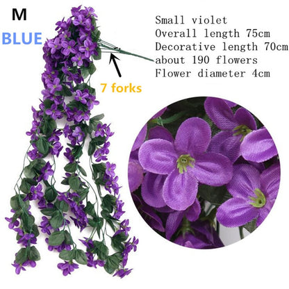 Colorful Artificial Silk Violet Ivy Hang Flower For Garland Wall